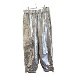 Tibi metallic nylon joggers silver